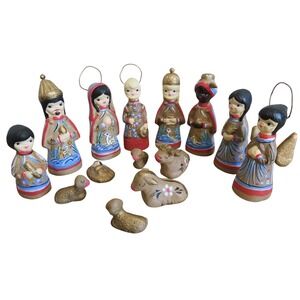 Vintage Hand Painted Clay Nativity Set 14 Piece Mexican‎ Folk Art